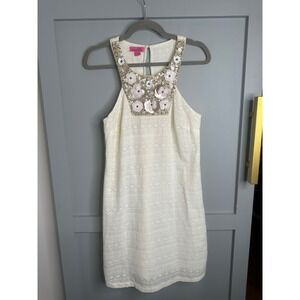 Monsoon Fusion White Cotton Eyelet 3D Floral Embellished Mini Dress Womens 4